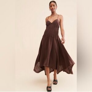 NWOT Free People Verbena Gauze Midi Dress - Size Large/Brown